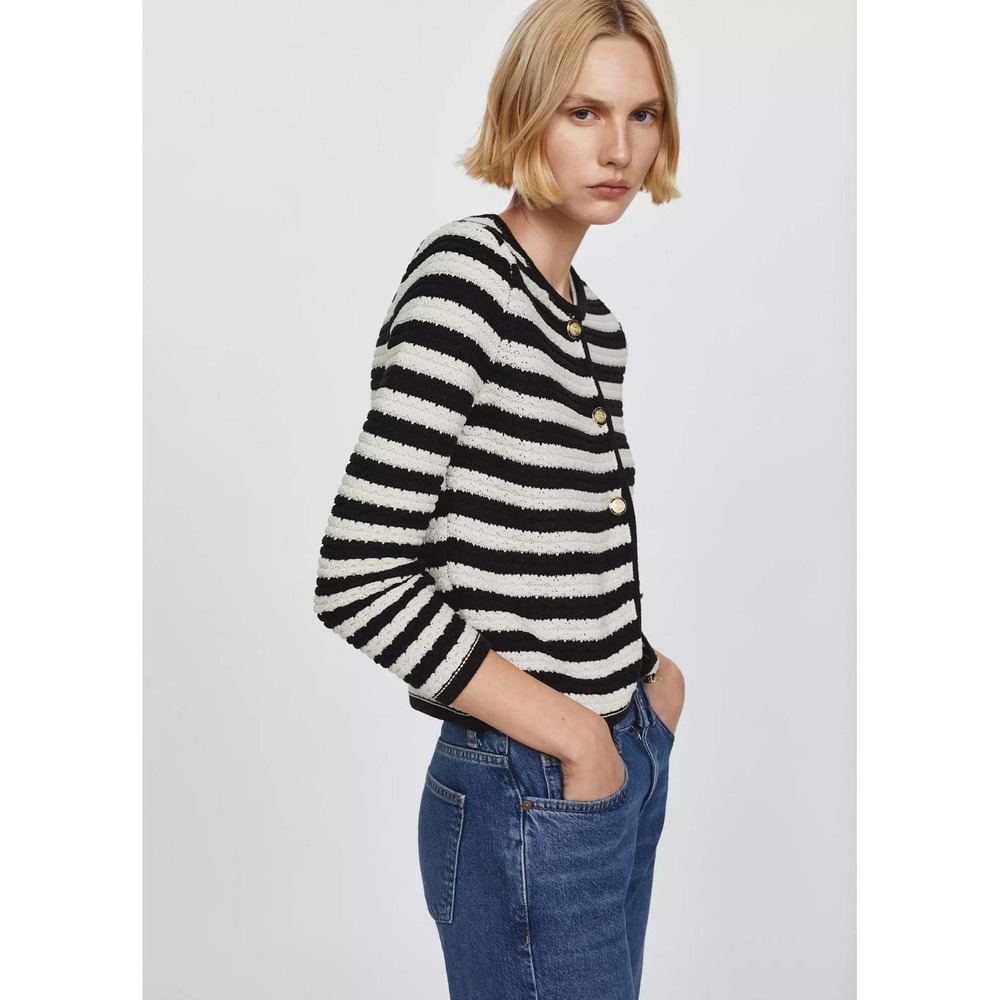 MANGO MNG Women's Jewel Buttons Striped Cardigan Size Small Fall Preppy - Picture 16 of 16